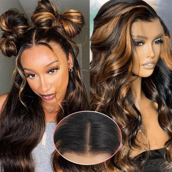MOONHAIR 1b/30 Highlight 13x4 Glueless Lace Front Wigs Body Wave Human Hair