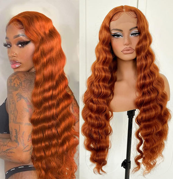 Moonhair Ginger Loose Deep Wave Transparent Lace Frontal Wig 100%  Human Hair
