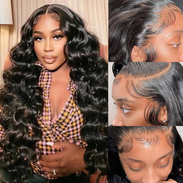 MOONHAIR Loose Deep Wave Wear and Go Glueless Black Wigs Lace Front Wig 100% Human Hair