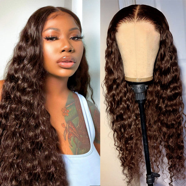 MOONHAIR 4# Chestnut Brown Loose Deep Wave Lace Frontal Wig 100% Human Hair