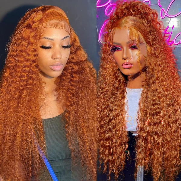 MOONHAIR Ginger Kinky Wave Lace Full Frontal Wig Transparent Lace Wig 100% Human Hair