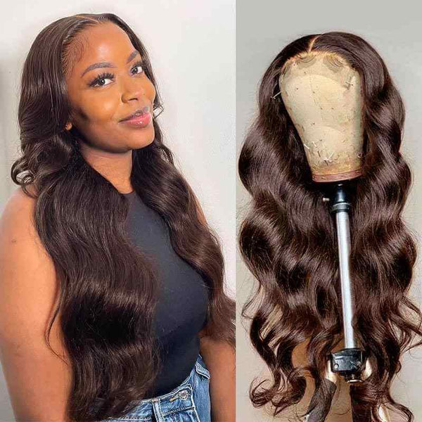 MOON HAIR 4# Chestnut Brown Body Wave Wig Pre-plucked Transparent Lace Front Wigs
