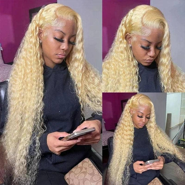 Moonhair 613 Blonde Water Wave 13x4 Lace Front Wig Transparent Human Hair