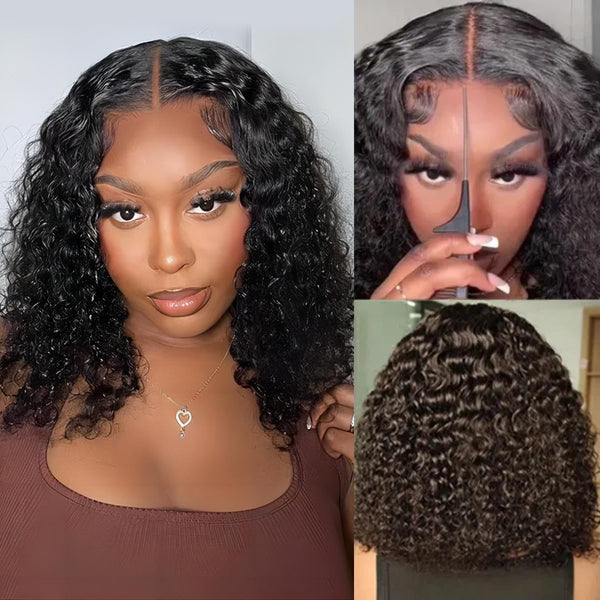 MOONHAIR Glueless Bob Black Natural Wave Wigs Wear and Go Lace Front Wig 100% Human Hair