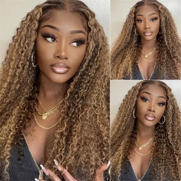 Moonhair Jerry Curly 13x4 HD&Transparent Lace Full Frontal P4/27 Highlight Lace Wigs Human Hair Wigs