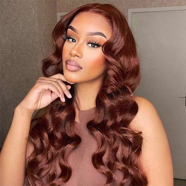 MOONHAIR Reddish Brown Colored Body Wave Human Hair 13x4 13x6 Lace Frontal Wigs Front Wigs Luxurious Customization