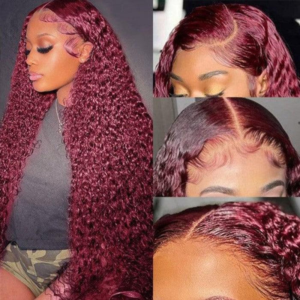 Moonhair 13×4&13×6 Lace Frontal Burgundy 99j# Kinky Wave Human Hair Human Wig