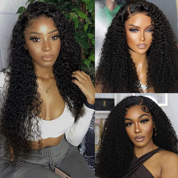 MOONHAIR 13x6 Full Lace HD Transparent Kinky Curly Wig Natural Black Color Human Hair