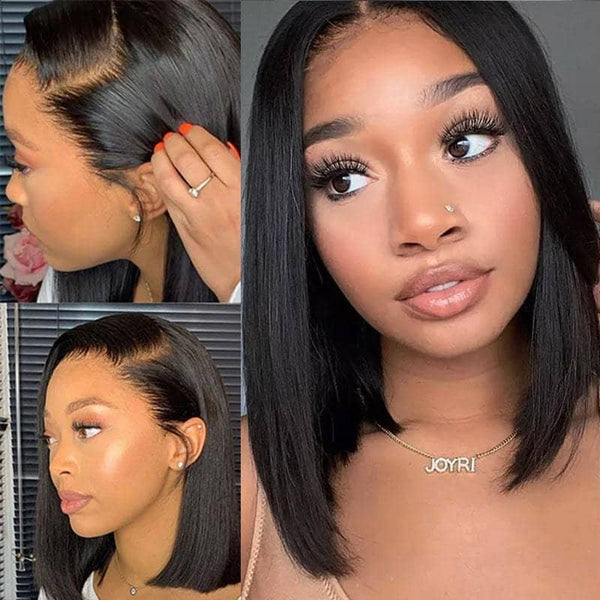 MOON HAIR 13*4 Transparent Lace Full Front Wig Bob Short Hair Black Straight Wave Wig