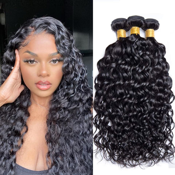 Moonhair Water Wave 3Bundles  Human Hair With  Lace Frontal Closure