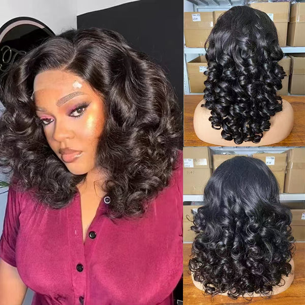 Loose Wave Curly Wig 13*4 Transparent  Lace Full Frontal Wigs Virgin Hair Front 18 inch 250% density Wigs