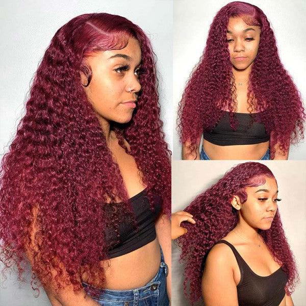 13*4 Lace Frontal Burgundy Water Wave Human Hair Human Wig - MOON HAIR