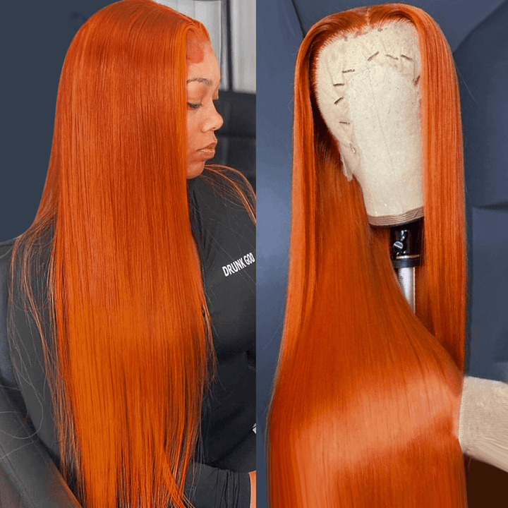 13*4 Lace Frontal Ginger orange Straight Wave Human Hair Human Wig - MOON HAIR