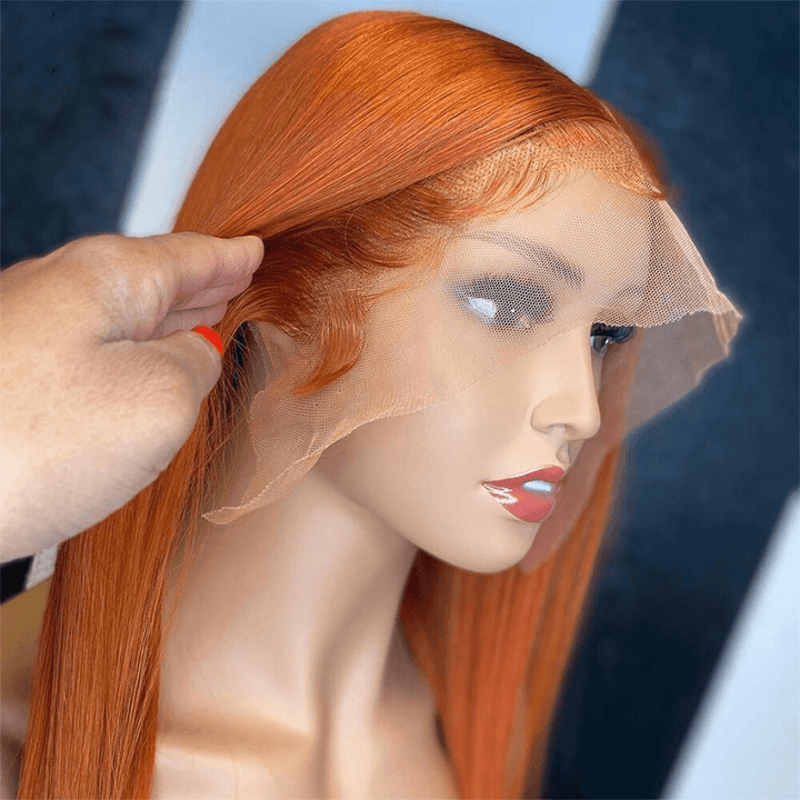 13*4 Lace Frontal Ginger orange Straight Wave Human Hair Human Wig - MOON HAIR