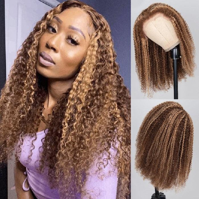 13*4 Lace Frontal High Light Kinky Wave Human Hair Human Wig - MOON HAIR