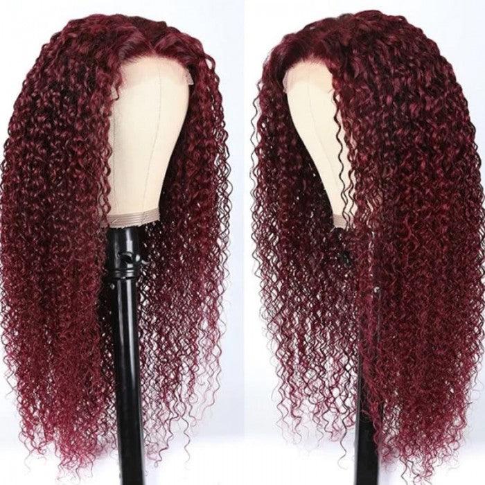 13*4 Lace Frontal Burgundy Kinky Wave Human Hair Human Wig - MOON HAIR