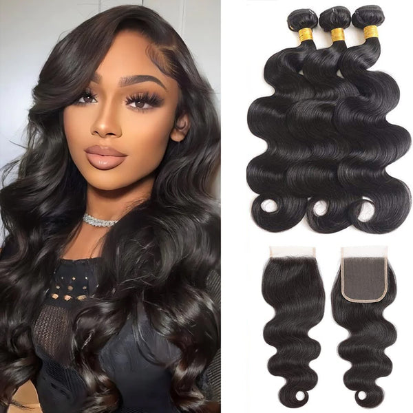 Moonhair 12A Bundle 3 Pcs/pack with Closure Body Wave Human Hair