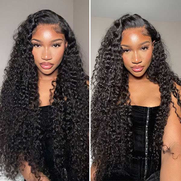 MOONHAIR Deep Wave Wigs 13x6 HD&Transparent Lace Frontal Deep Wave Wigs Natural Black Hair