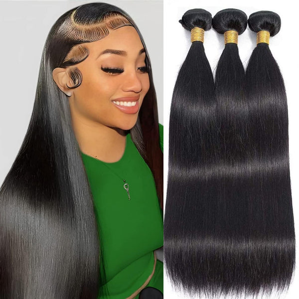 Moonhair Straight Wave 3Bundles  Human Hair With  Lace Frontal Closure