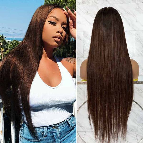 MOONHAIR Chestnut Brown 13*4 13*6 Lace Wigs Pre-plucked 4# Straight Human Hair Front Wigs Luxurious Customization