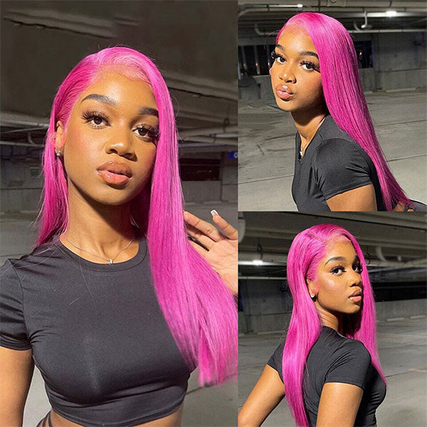 MOONHAIR Pink Color Transparent 5x5/4x4 Lace Closure Wig Straight hair